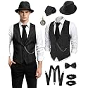 1920s Mens Costume, Roaring 20s Outfits for Men, 1920s Mens Outfit Accessories with Vest Hat, Gatsby Gangster Costume for Men