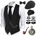 1920s Mens Costume, Roaring 20s Outfits for Men, 1920s Mens Outfit Accessories with Vest Hat, Gatsby Gangster Costume for Men