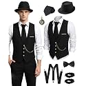 1920s Mens Costume, Roaring 20s Outfits for Men, 1920s Mens Outfit Accessories with Vest Hat, Gatsby Gangster Costume for Men