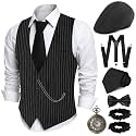 1920s Mens Costume, Roaring 20s Outfits for Men, 1920s Mens Outfit Accessories with Vest Hat, Gatsby Gangster Costume for Men