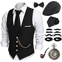 1920s Mens Costume, Roaring 20s Outfits for Men, 1920s Mens Outfit Accessories with Vest Hat, Gatsby Gangster Costume for Men