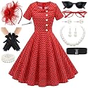 1950s Polka Dot Dresses for Women Tea Party Outfit with 50s Accessories