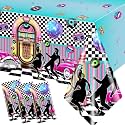 1950s Theme Party Decorations Set - 3Pcs Plastic Rock and Roll Tablecloth, Soda Shop Table Covers for 50's Rocking Music Birthday Anniversary - Disposable Supplies