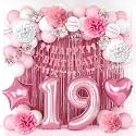 19th Birthday Decorations Girls Pink Number 19 Balloon Bow Coquette Party