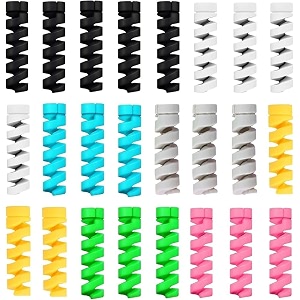 1ambika 24 pcs spiral cable protectors amp wire protectors spring wire for all wired accessories for usb charger data cable headphones macbook laptop elastic cord saver multi-color