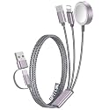 1Pack Multi Charging Cable Cord for Travel Essentials,Apple Watch Charger,iPhone Charger,[3-in-2] Type C/L Cable Portable Designed for iWatch,iPhone 17-8,Galaxy S26-21,AirPods,iPad-1.8M Gray