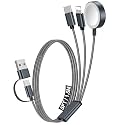 1Pack Multi Charging Cable Cord for Travel Essentials,Apple Watch Charger,iPhone Charger,[3-in-2] Type C/Lightning Cable Portable Designed for iWatch,iPhone 17-8,Galaxy S26-21,AirPods,iPad-1.5M Black