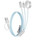 1Pack Multi Charging Cable Cord for Travel Essentials,Apple Watch Charger,iPhone Charger,[3-in-2] Type C/Lightning Cable Portable Designed for iWatch,iPhone 17-8,Galaxy S26-21,AirPods,iPad-1.5M Blue