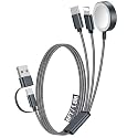 1Pack Multi Charging Cable Cord for Travel Essentials,Apple Watch Charger,iPhone Charger,[3-in-2] Type C/LCable Portable Designed for iWatch,iPhone 17-8,Galaxy S26-21,AirPods,iPad-1.8M Black