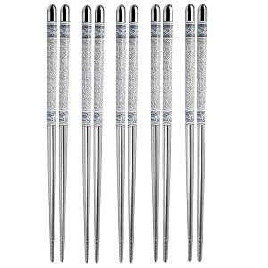 1pair stainless steel chopsticks non-slip printed metal chopsticks for food sticks silver