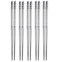 1Pair Stainless Steel Chopsticks Non-Slip Printed Metal Chopsticks for Food Sticks (Silver)