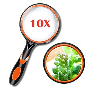 1pcs premium 10x magnifying glass eye candy magnifiers for kids amp seniors reading for close work 50mm shatterproof magnify glasses with non-slip soft rubber handheld for elderly read insect nature