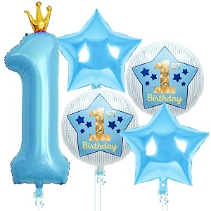 1st Birthday Foil Balloon Set Blue Number