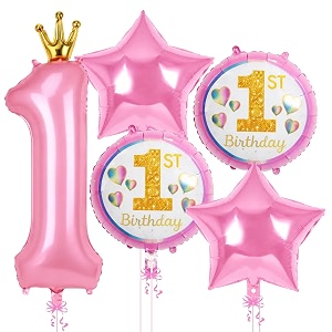 1st Birthday Foil Balloon Set Pink Number