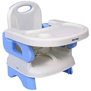 1st step 2 in 1 portable booster seat cum feeding chair with 2 level height adjustment and 5 point safety harness blue