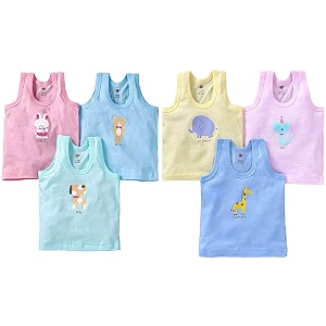 1stbabystore baby39s cotton printed vest top coloured 6-12 months - set of 6