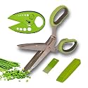 2-in-1 5-Blade Herb Scissors & Herb Stripper Set | 10-Hole Leaf stripper Stem Remover + Stainless Steel Herb Shears with Safety Cover & Cleaning Comb | Dishwasher Safe Kitchen Tool for all Herbs