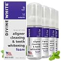 2 in 1 Aligner Cleaning and Teeth Whitening Foam, Vegan Formula Invisalign, Hawley Trays, Aligners, Retainer Cleaner Foam, Menthol Freshness Tooth Whitener Kit, Pack of 4