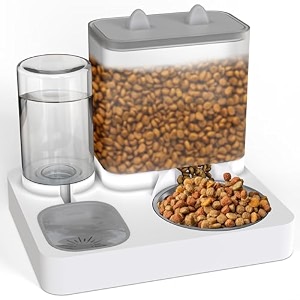 2 in 1 automatic pet feeder food and water dispenser for small cats and dogs 22l food feeder 1l water dispenser gravity dispenser station for home travel dark grey