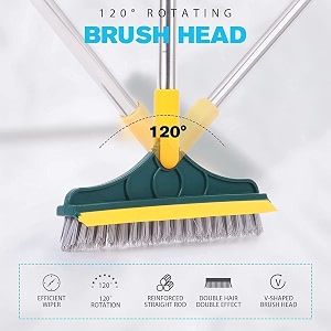 2-in-1 bathroom cleaning brush with wiper - long handle 180 rotate toilet brush tiles cleaning floor scrub for kitchen and bathroom accessories 3 clinig