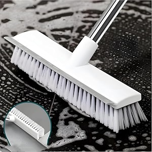 2 in 1 bathroom cleaning brush with wiper long handle floor scrubber brush with water wiper blade heavy duty tile amp floor cleaning brush multipurpose bathroom kitchen floor cleaner tool white