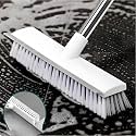 2 in 1 Bathroom Cleaning Brush with Wiper, Long Handle Floor Scrubber Brush with Water Wiper Blade, Heavy Duty Tile &amp; Floor Cleaning Brush, Multipurpose Bathroom Kitchen Floor Cleaner Tool (White)