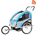 2-in-1 Bike Kids Trailer, Canopy Child Bicycle Trailer, Universal Bicycle Coupler, Breathable Mesh Tow Behind Foldable