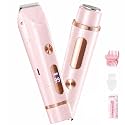 2-in-1 Trimmer for Women, Electric Body Hair Trimmer & Facial Razor, IPX7 Waterproof Wet & Dry Shaver with LED Display, Rechargeable Pubic Hair Trimmer for Bikini, Legs, Underarms & Face