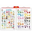 Set of 3 |2 IN 1 COLOURS AND SHAPES, 2 IN 1 FRUITS AND VEGETABLES and 2 IN 1 ADDITION AND SUBTRACTION Early Learning Educational Charts for Kids | 20"X30" inch |Non-Tearable and Waterproof | Double Sided Laminated | P