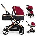 2 in 1 Convertible Baby Stroller Newborn Foldable Pushchair with Adjustable Canopy Folding High Landscape Infant Carriage, Anti-Shock Toddler Pushchair