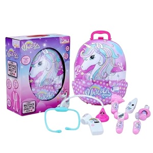 2-in-1 disney unicorn doctor roleplay set for kids - portable backpack medical kit with lights amp sound effects educational pretend play toy with stethoscope amp accessories for ages 3