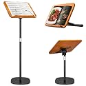 2 in 1 Dual-use Music Stand &amp; Desktop Book Stand, Adjustable Height 16.5"-51", 100% Solid Wood Laptop Floor Stand Book Holder with Elastic Page Clips for Cookbooks (Brown)