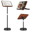 2 in 1 Dual-use Music Stand &amp; Desktop Book Stand, Adjustable Height 16.5"-51", 100% Solid Wood Laptop Floor Stand Book Holder with Elastic Page Clips for Cookbooks (Black Walnut)