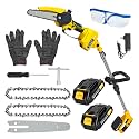 2-in-1 Electric Pole Saws, 5.9'' Mini Chainsaw Cordless with Extension Pole, Battery Powered Pole Chain Saw, 7.7lb Lightweight, 5.9 Feet MAX Reach, Tree Trimmer for Branch Cutting (Yellow)