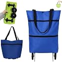 2-in-1 Foldable Shopping Bag with Wheels, Collapsible Rolling Shopping Cart