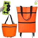 2-in-1 Foldable Shopping Bag with Wheels, Collapsible Rolling Shopping Cart