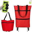 2-in-1 Foldable Shopping Bag with Wheels, Collapsible Rolling Shopping Cart