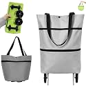 2-in-1 Foldable Shopping Bag with Wheels, Collapsible Rolling Shopping Cart