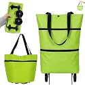 2-in-1 Foldable Shopping Bag with Wheels, Collapsible Rolling Shopping Cart