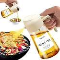 2 in 1 Glass Oil Sprayer & Dispenser,16oz/470ml Olive Cooking, Air Fryer, and Salad, for Kitchen Gadgets and Air Fryer Accessories, w/Stickers (White)