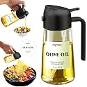 2 in 1 Glass Oil Sprayer &amp; Dispenser,16oz/470ml Olive Cooking, Air Fryer, and Salad, for Kitchen Gadgets and Air Fryer Accessories, w/Stickers (Black)