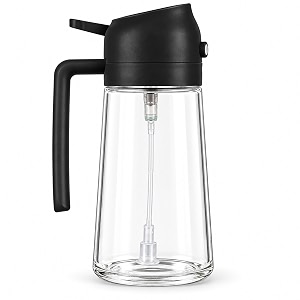 2 in 1 glass oil sprayer bottle 500 ml with pouring and spray nozzle cooking oil dispenser for air fryer salad bbq roasting baking grilling and everyday kitchen preparation kitchen pouring use