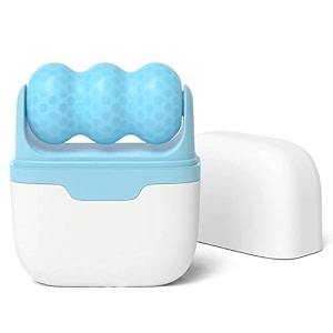 2-in-1 ice roller for face and body portable massager with storage case blue and white