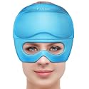2 in 1 Migraine Relief Cap with Gel Eye Mask, Headache Relief Cap Ice Head Wrap Hot and Cold Therapy Hat Gift for Women for Headache Puffy Eyes Sinus and Tension Stress Relief (ICY Blue)