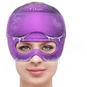2 in 1 Migraine Relief Cap with Gel Eye Mask, Headache Relief Cap Ice Head Wrap Hot and Cold Therapy Hat Gift for Women for Headache Puffy Eyes Sinus and Tension Stress Relief (Purple)