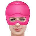 2 in 1 Migraine Relief Cap with Gel Eye Mask, Headache Relief Cap Ice Head Wrap Hot and Cold Therapy Hat Gift for Women for Headache Puffy Eyes Sinus and Tension Stress Relief Rose red