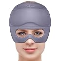 2 in 1 Migraine Relief Cap with Gel Eye Mask, Headache Relief Cap Ice Head Wrap Hot and Cold Therapy Hat Gift for Women for Headache Puffy Eyes Sinus and Tension Stress Relief (Light Grey)