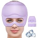 2 in 1 Migraine Relief Cap with Gel Eye Mask, Headache Relief Cap Ice Head Wrap Hot and Cold Therapy Hat Gift for Women for Headache Puffy Eyes Sinus and Tension Stress Relief (Light Purple)