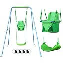 2-in-1 My First Toddler Swing Set for Backyard, Baby Indoor/Outdoor Swing with Foldable Stand, Belt & Soft Swing Seat with Safety Harness & Height Adjuster, Suitable for Children 6 Months and Older