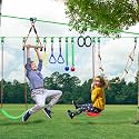 2-in-1 Ninja Warrior Obstacle Course with Zip Line for Kids & Adults, Transformable Backyard Slackline Kit with 14 Obstacles, Swing, Climbing Obstacles & Flying Seat, Easy Setup, Heavy Duty